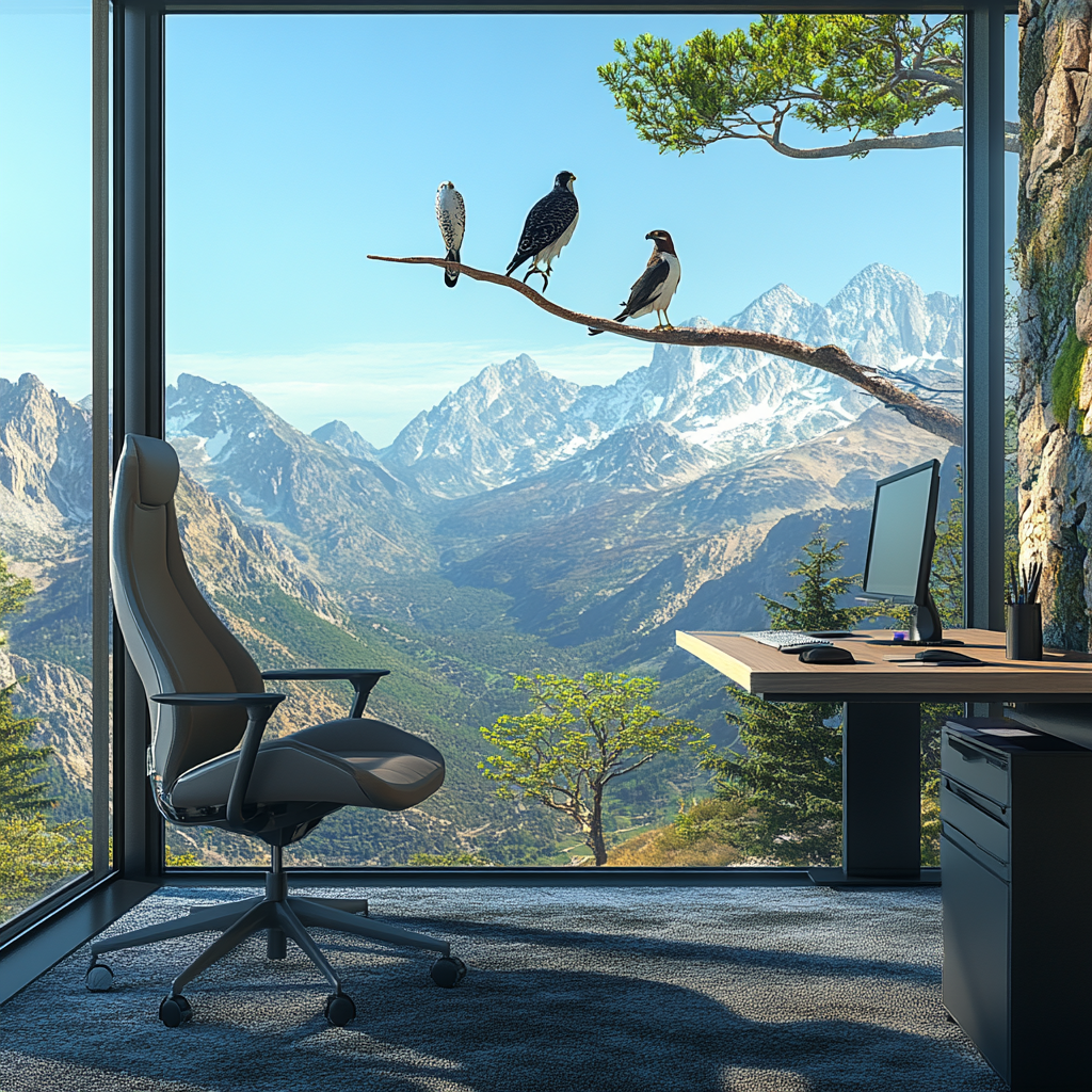 Birds of prey are seen just outside from our office overlooking the Colorado Rocky Mountains.