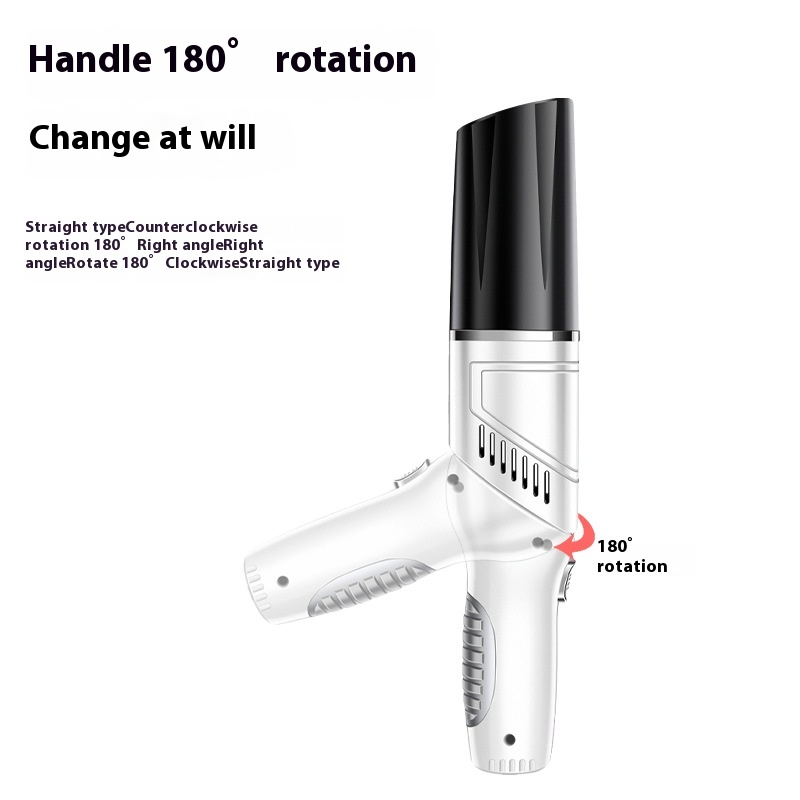 "A handheld device with a black top and white body, featuring a handle that can rotate 180 degrees. The image shows the handle in two positions: straight and rotated at a right angle. Text on the image reads 'Handle 180° rotation' and 'Change at will.' Additional text describes the rotation options: 'Straight type, Counterclockwise rotation 180°, Right angle, Right angle Rotate 180°, Clockwise Straight type.'"